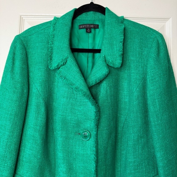 Lafayette 148 Shamrock Tweet Blazer Women Plus Size 14 Preppy Career Formal - Picture 4 of 14